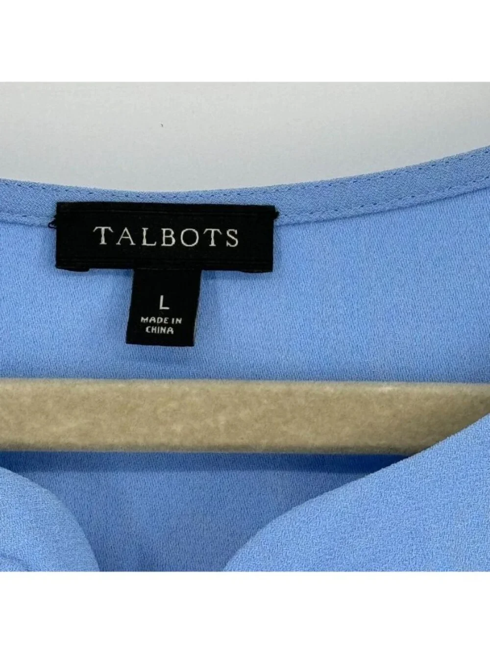 Talbots Blue Lace Up Scallop Hem Blouse Size Large Womens Top 3/4 sleeve